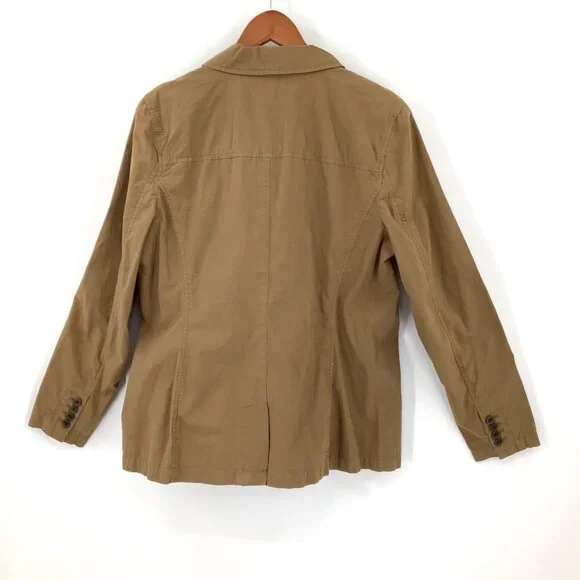 Lands' End Women's L 14-16 Khaki Safari Utility Jacket Cotton Blend - Picture 4 of 8
